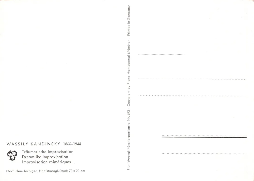 Träumerische Improvisation — Werk von Wassily Kandinsky — Verlag Franz Hansstaengl, Nr. 573 - Rückseite