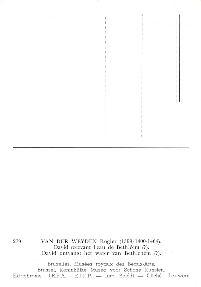 David, der das Wasser von Bethlehem empfängt — Gemälde von Van der Weyden (1399-1464) — Verlag Imp. Solédi - Rückseite
