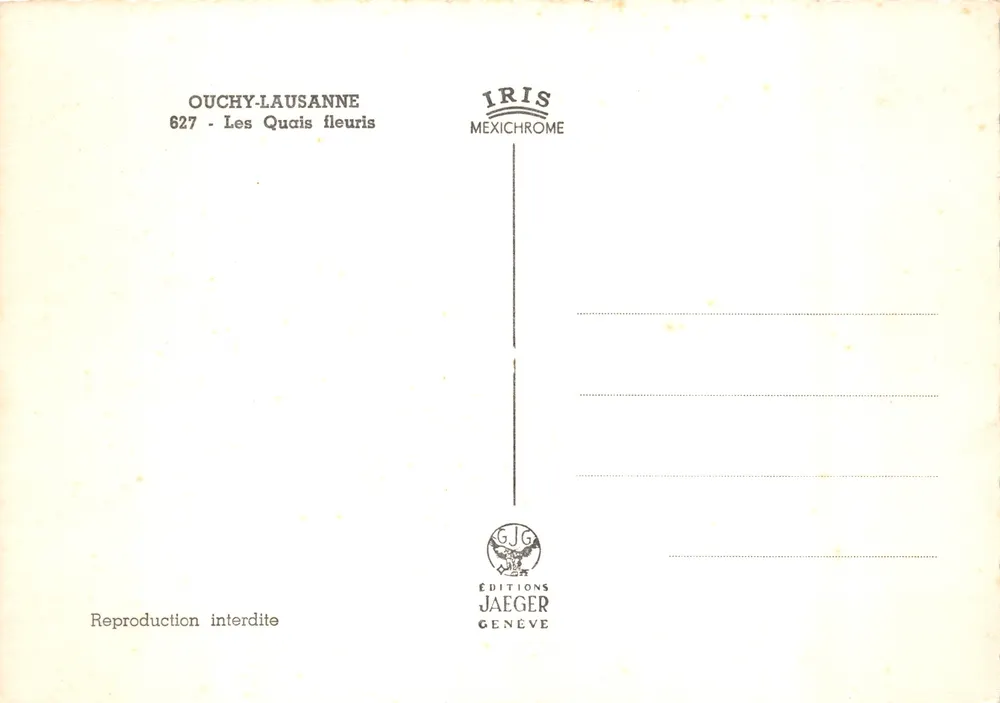 Ouchy-Lausanne — Blütenreiche Ufer — Éditions Jaeger, n°627 - Rückseite