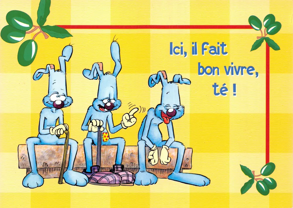 Drei blaue Kaninchen — Entspannungs-Szene — Verlag DEKODAR, Seriennummer CSSP. 7240 - Vorderseite