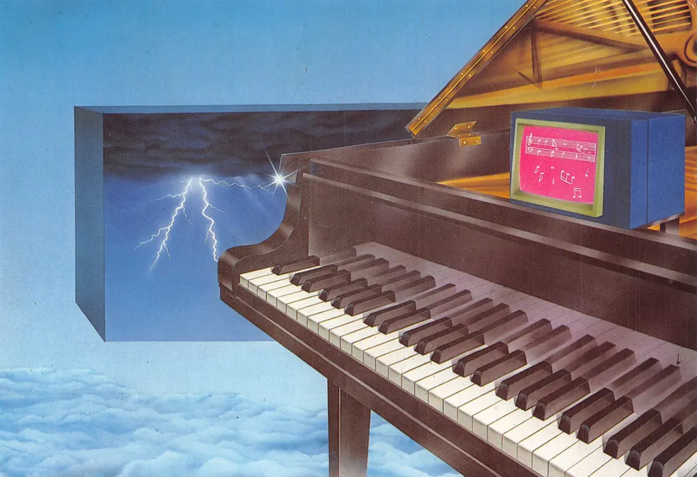 Piano in den Wolken — surrealer Szene mit Blitz — Verlag CHARME, Nr. 3140/2 - Vorderseite