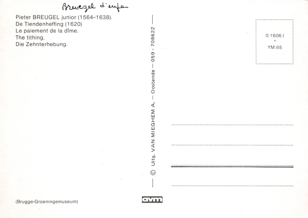 Die Abgabe der Zehntgebühr — Marktszene — Verlag Uitg. VAN MIEGHEM A. — Ostend - Rückseite