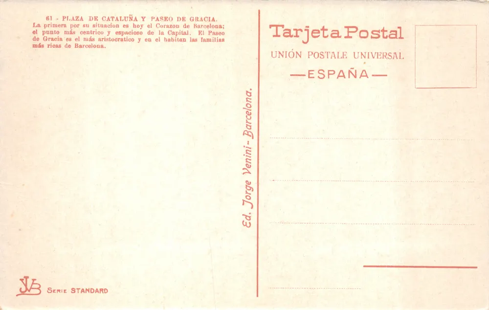 Barcelona — Platz Catalunya und Paseo de Gràcia — Verlag Venini, Serie Standard - Rückseite