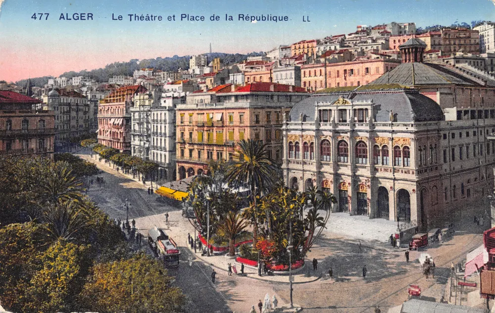 Alger — Ansicht des Theaters und Place de la République — LL, n° 477 - Vorderseite
