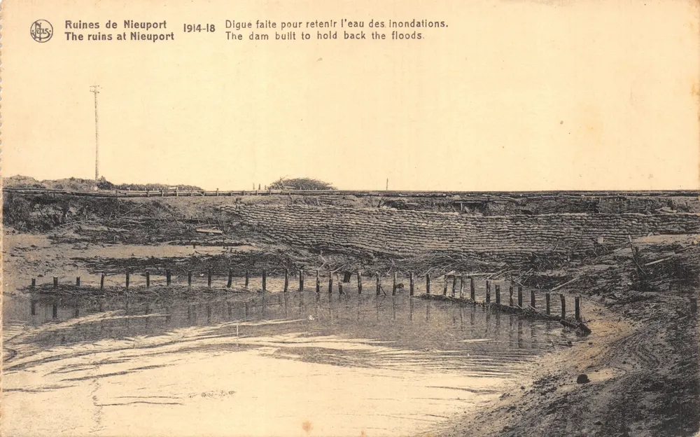 Ruinen von Nieuport — Holzdyke, gebaut, um Hochwasser zu halten — Verlag NELS - Vorderseite