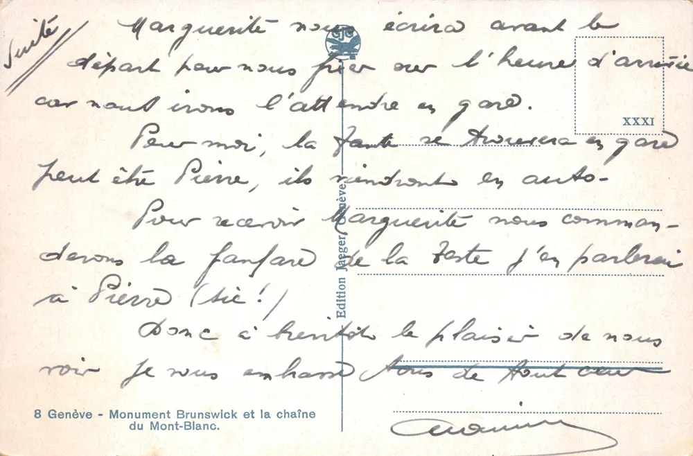 Genève — Monument Brunswick et chaîne du Mont-Blanc — Édition Lagger - Verso