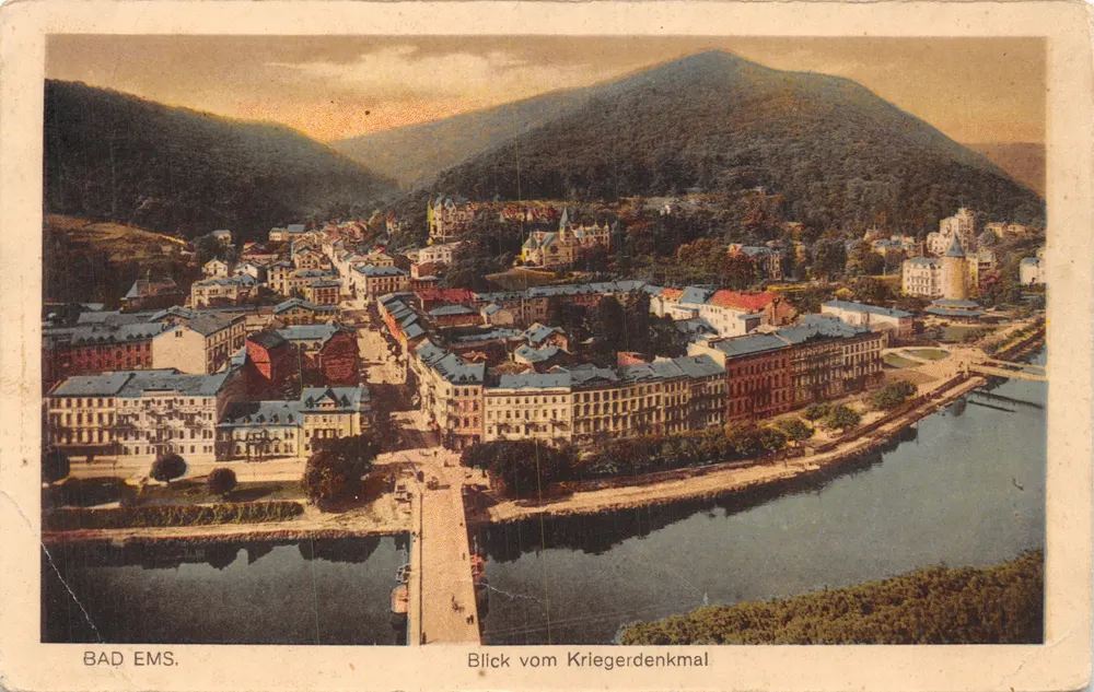 Bad Ems — Panoramablick vom Kriegerdenkmal — Verlag 'Bad Ems.' - Vorderseite