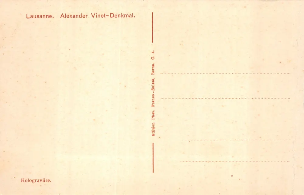 Lausanne — Denkmal für Alexandre Vinet — Verlag Franco-Phot, Bern - Rückseite