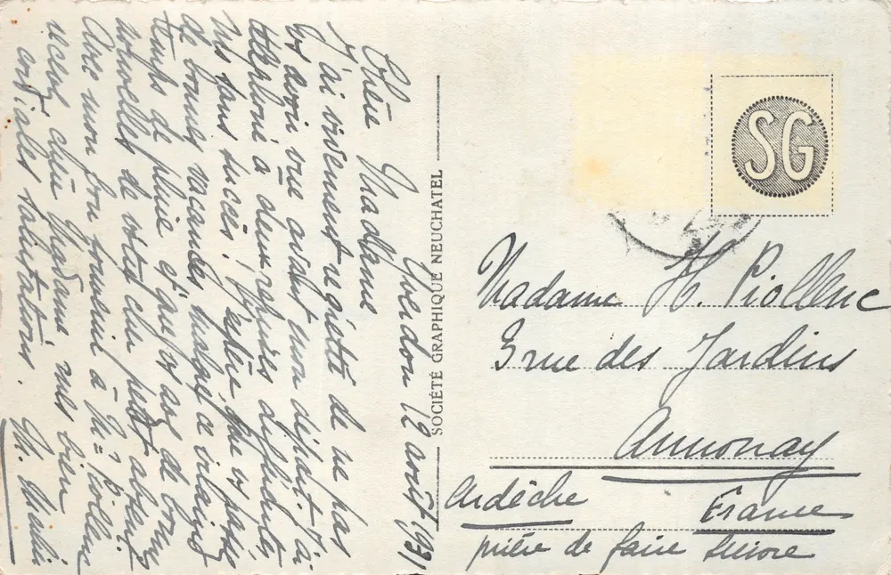 Yverdon — Schloss und Rathaus — Société Graphique Neuchâtel, Nr. 3196 - Rückseite