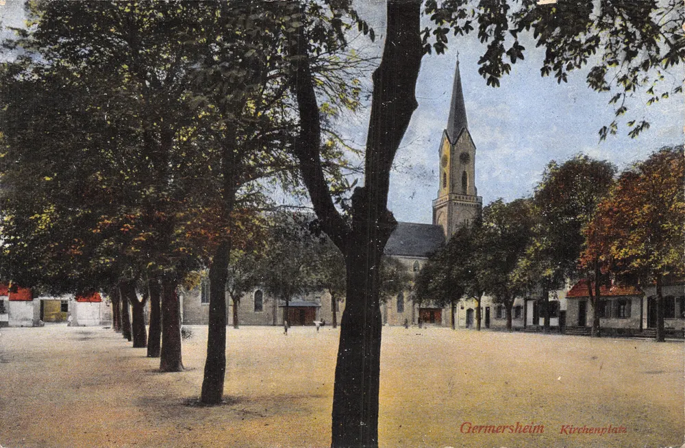 Germersheim — Kirchenplatz mit Kirche und baumbestandener Platz — Verleger nicht sichtbar - Vorderseite