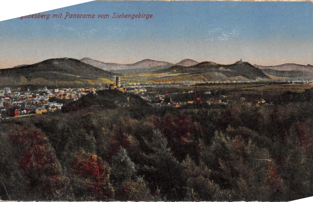Godesberg — Panorama von den Siebengebirgen — Verlag Blümlein & Co. Frankfurter Straße, Hamburg - Vorderseite