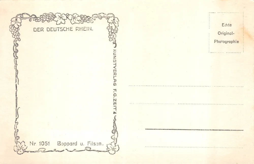 Ansicht des Rheins — Boppard — Verlag F.G. Zeitz, Nr. 1051 - Rückseite