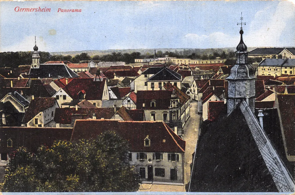 Germersheim — städtisches Panorama mit Kirche und Dächern — Verlag 'La vue principale' - Vorderseite