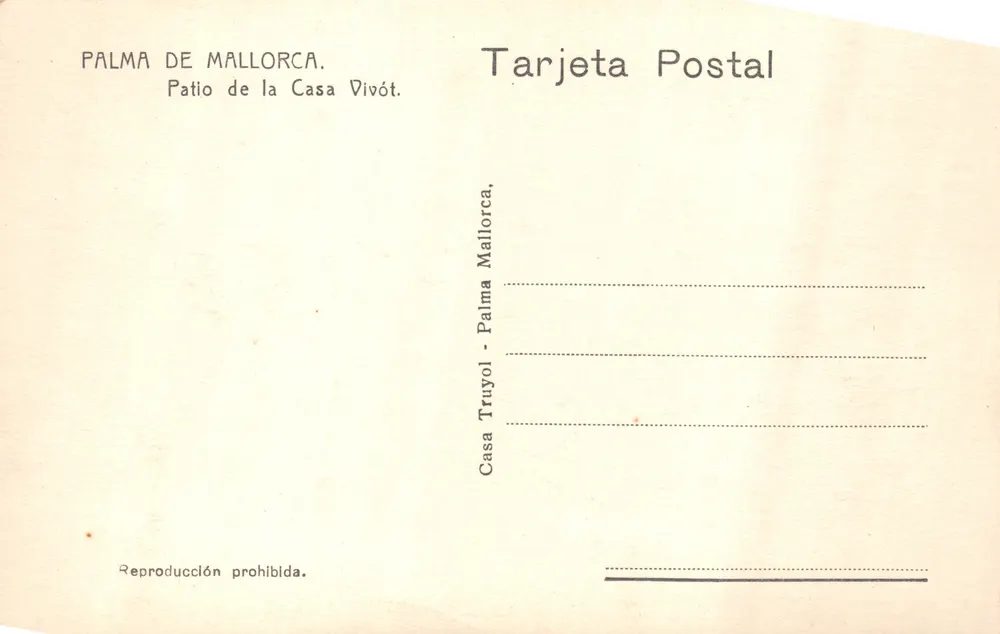 Patio de la Casa Vivót — Palma de Mallorca — Tarjeta Postal - Verso