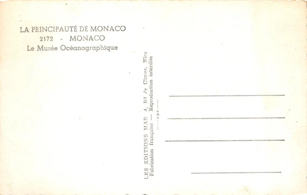 Vista de Mônaco — O Museu Oceanográfico — Edições de Mônaco - Verso