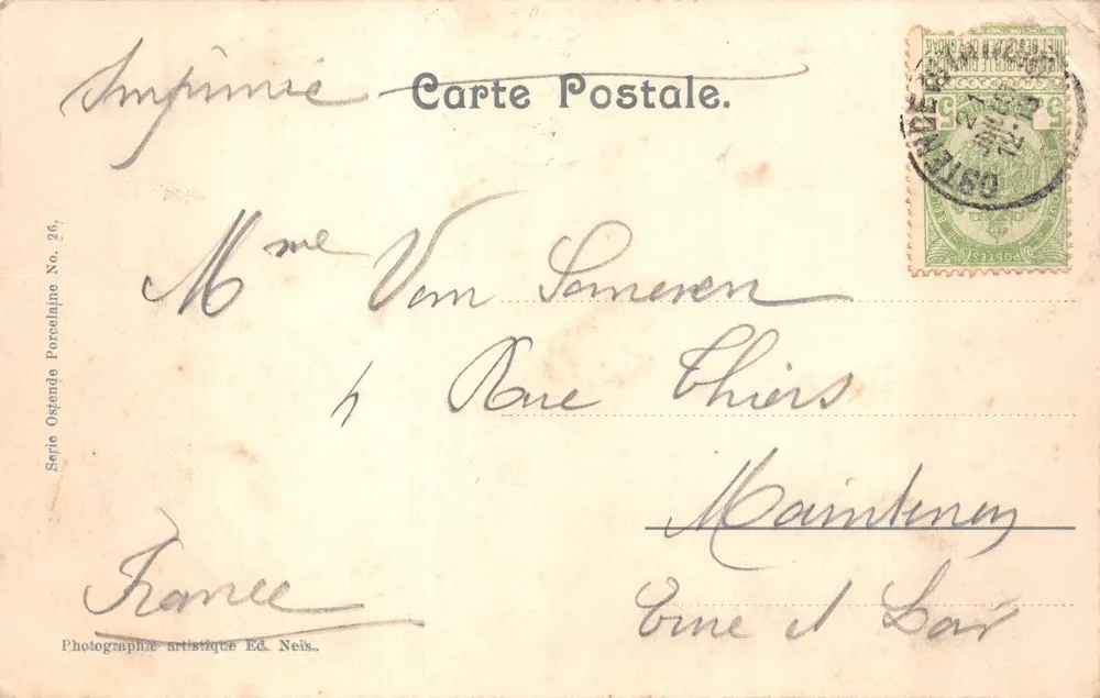 Ostende — Schloss des Königs — Imp. Porelaine, Serie 26 - Rückseite