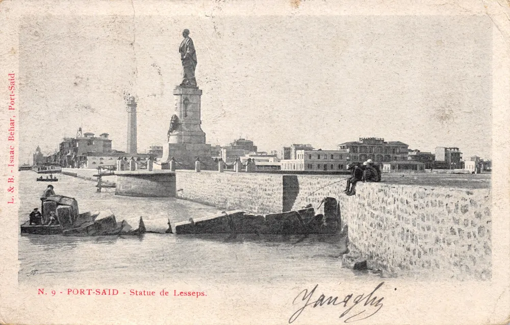 Port-Saïd — Statue von Lesseps — L. & B. Isaac Belhar, Port-Saïd, N. 9 - Vorderseite