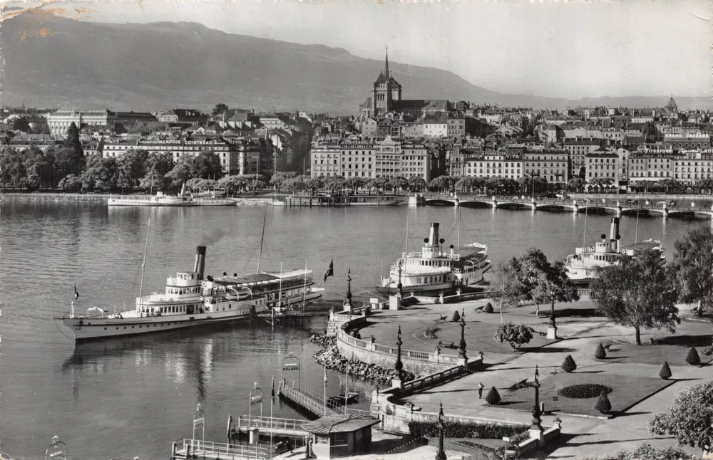 Genf — allgemeiner Blick mit Kai und Dampfschiffen — Éditions Jaeger - Vorderseite