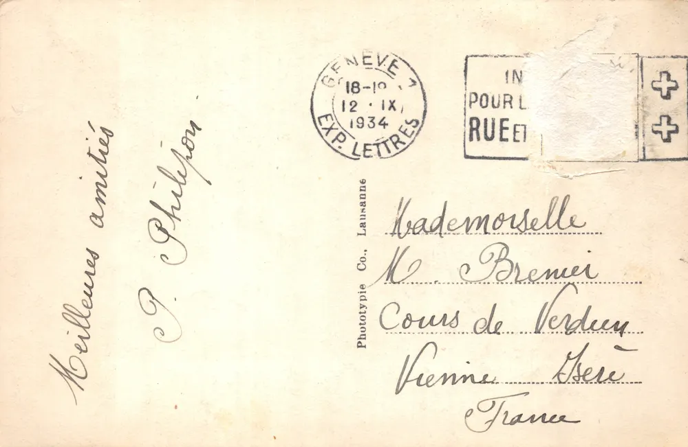Jean Calvin — gemeißelter Kopf — Phototypie Co. Lausanne n°7336 - Rückseite