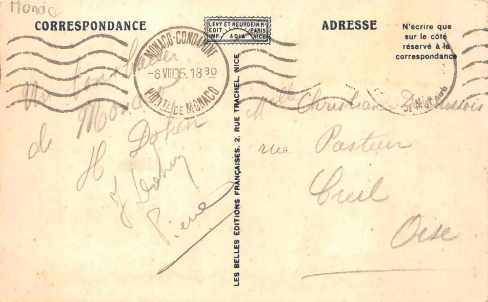 Monaco — Le Palais du Prince — éditeur Adia, n° 281 - Verso