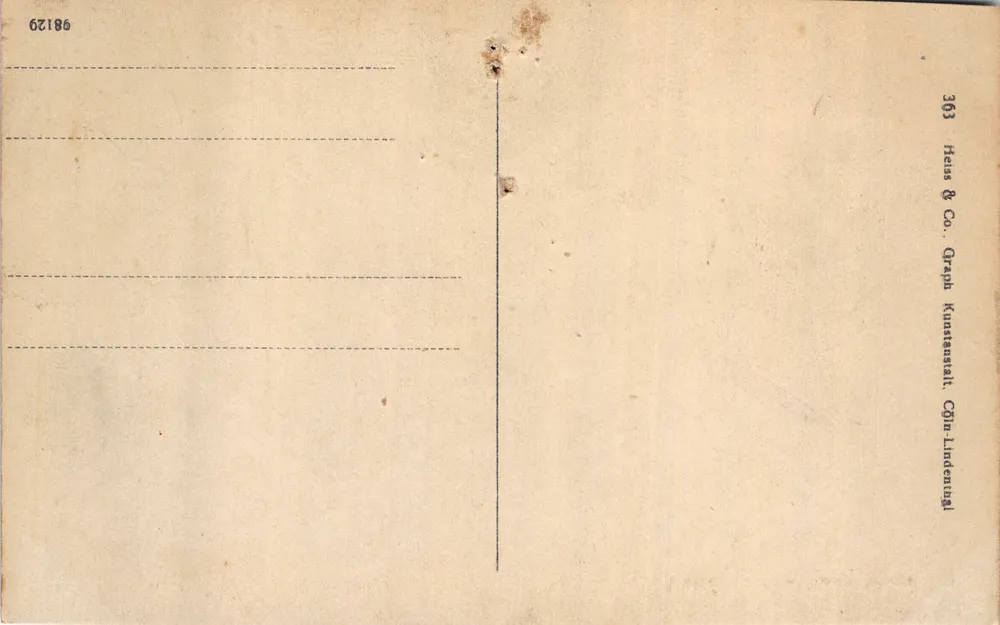 Coln a Rh. — Volksgarten - Kahnstation — Heuss & Co. Graph Kunstanstalt, Cöln-Lindenthal - Rückseite