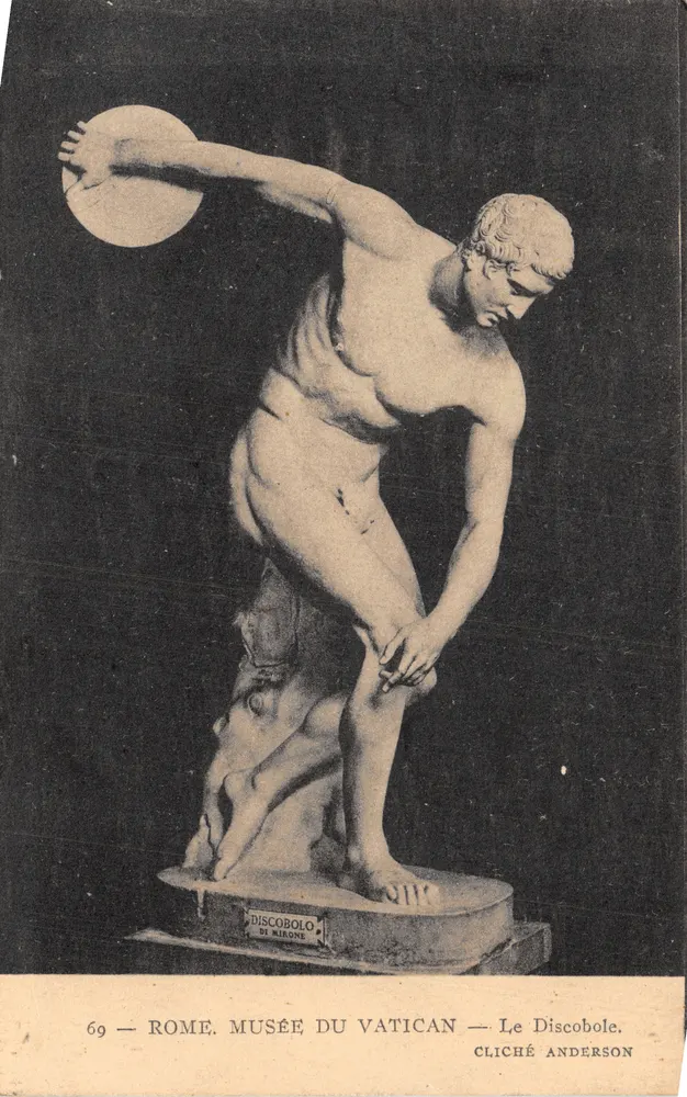 Roma - Museo del Vaticano — El Discóbolo de Mirón — Cliché Anderson - Anverso