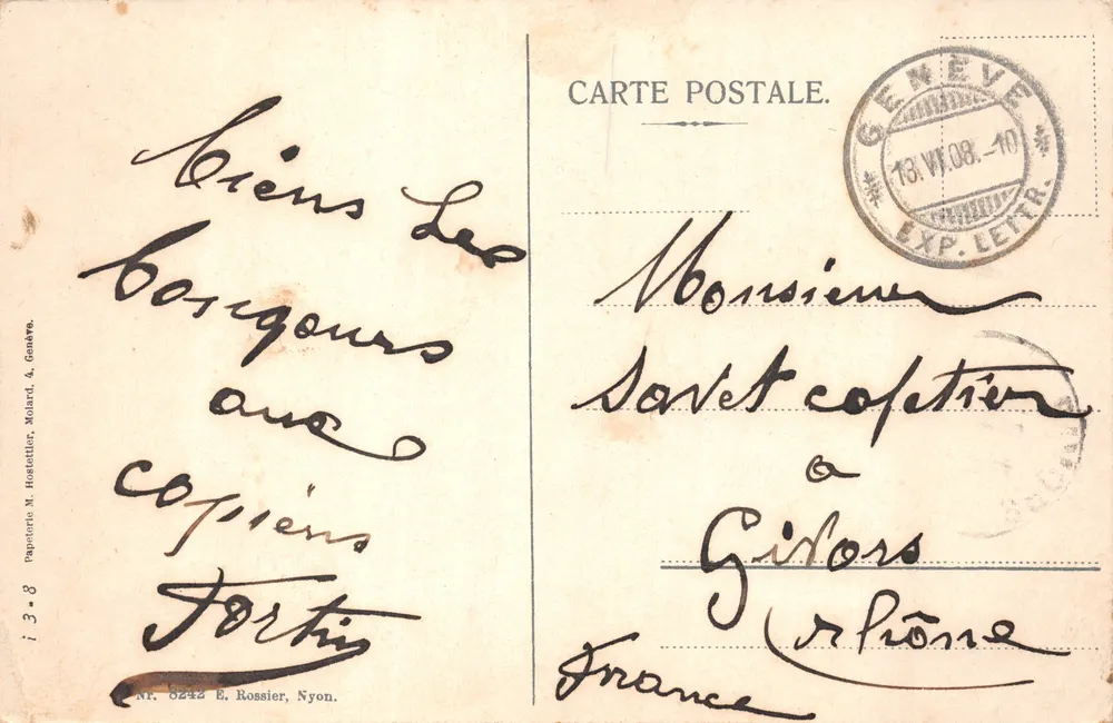 Genf — Am Hafen — Papier N. Hostettler, Molard, 4, Genf - Rückseite