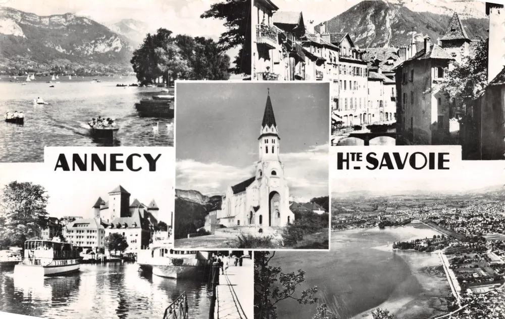 Annecy — Panoramablick mit Kirche und See — Edition GIL - Vorderseite