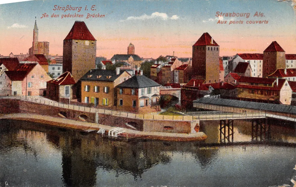 Straßburg Elsass — An den überdachten Brücken — Verleger Johannes Böhlke, Straßburg i. E - Vorderseite