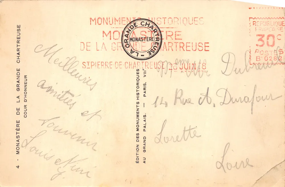 Kloster der Grande Chartreuse — Ansicht des Portals und der Gebäude — Edition der historischen Denkmäler - Rückseite