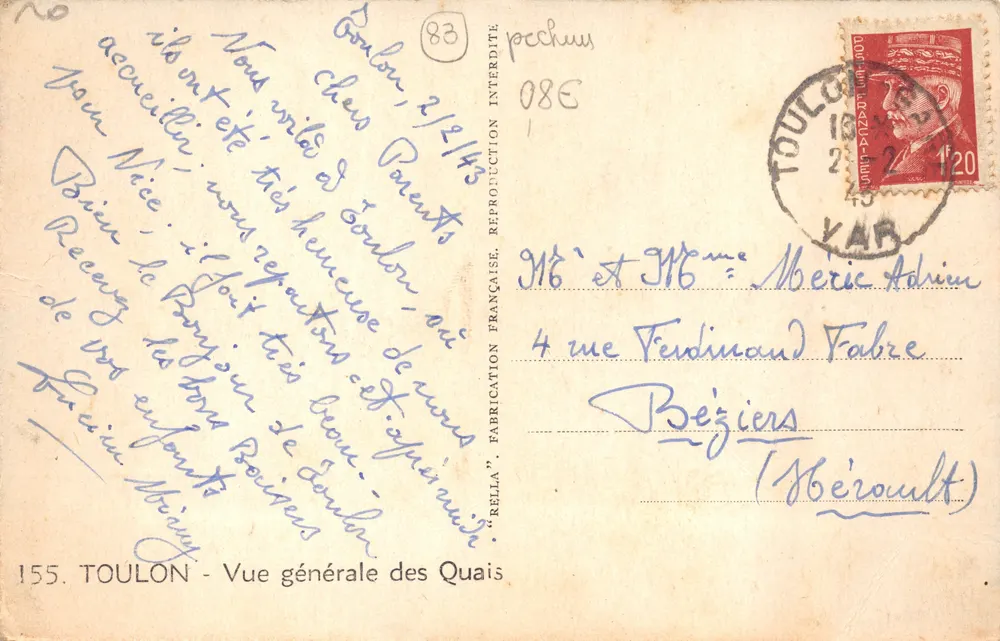 Toulon — Vue générale des Quais — éditeur Rella - Verso