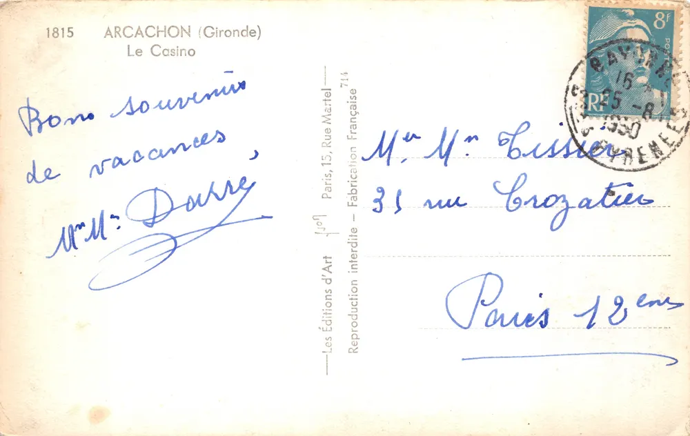 Arcachon — Le Casino — Les Éditions d'Art - Verso