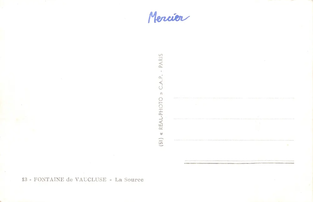 Fontaine de Vaucluse — La Source — éditeur C.A.P. — n°13 - 뒷면
