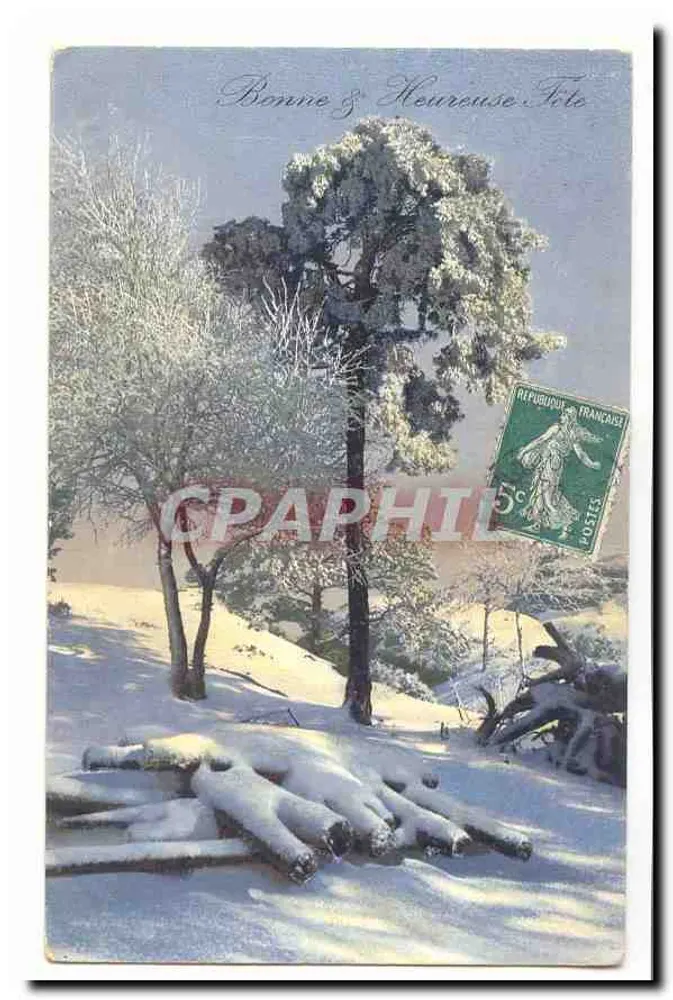 Winterlandschaft — schneebedeckter Baum und umgestürzte Baumstämme — Verlag nicht sichtbar - Vorderseite