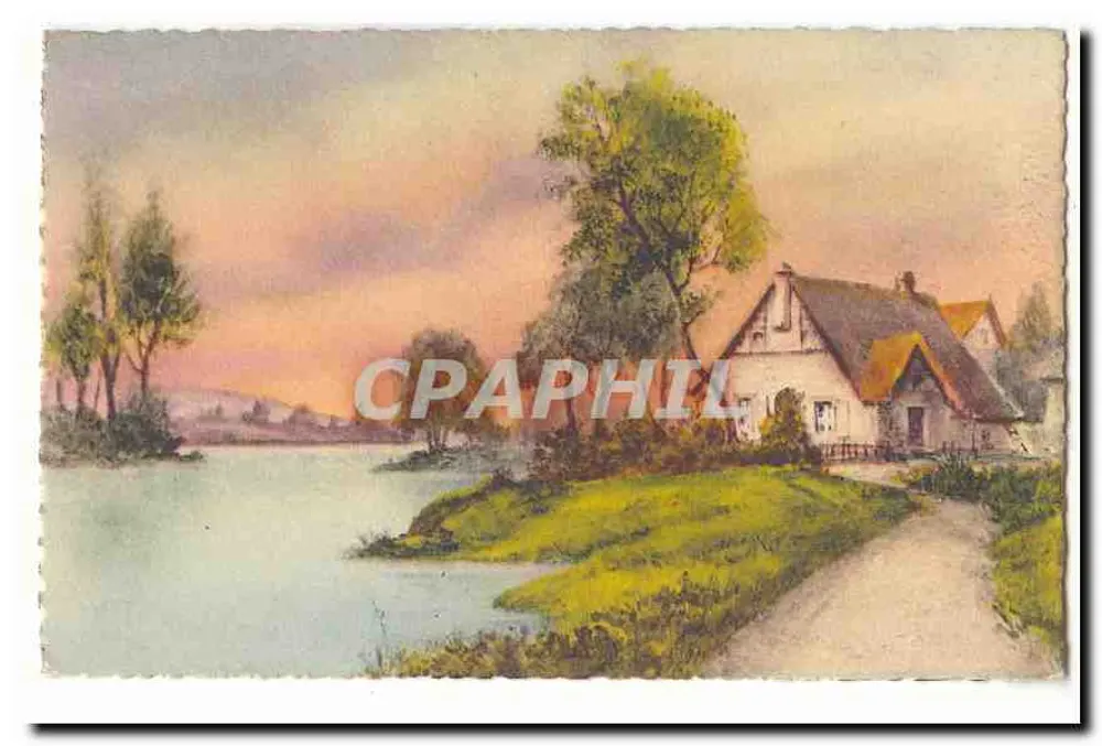 Paisagem fluvial com casa — editor não visível - Frente