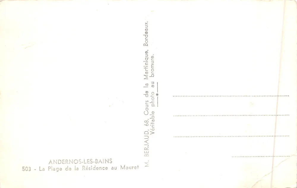 Strand von Andernos-les-Bains — Ansicht unter den Kiefern — Verlag Tito - Rückseite