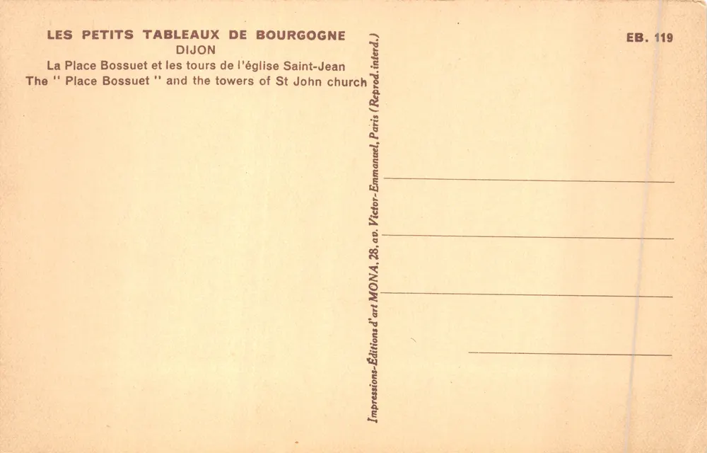 Place Bossuet — église Saint-Jean — éditeur MONA, n° EB.119 - Verso