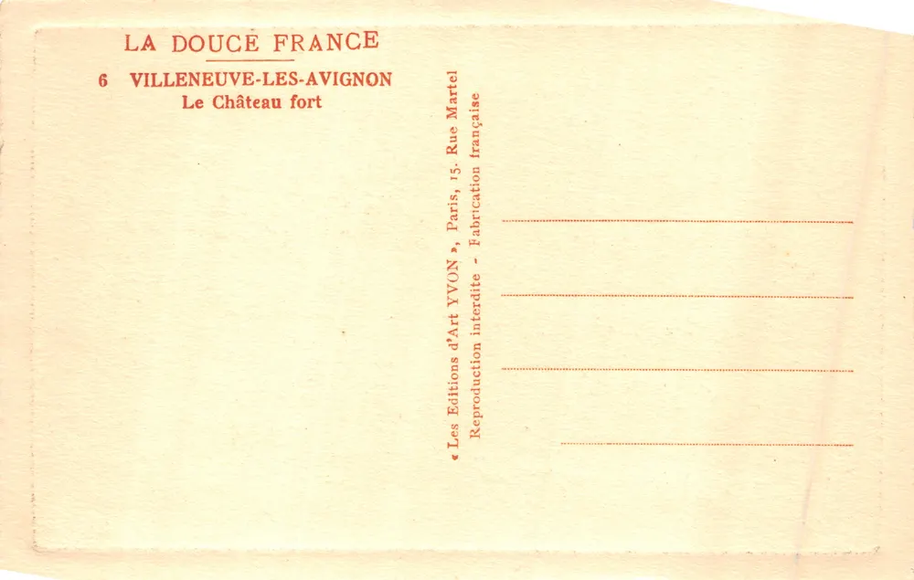 Villeneuve-lès-Avignon — Der befestigte Schloss — Éditions d'Art Yvon, Paris - Rückseite