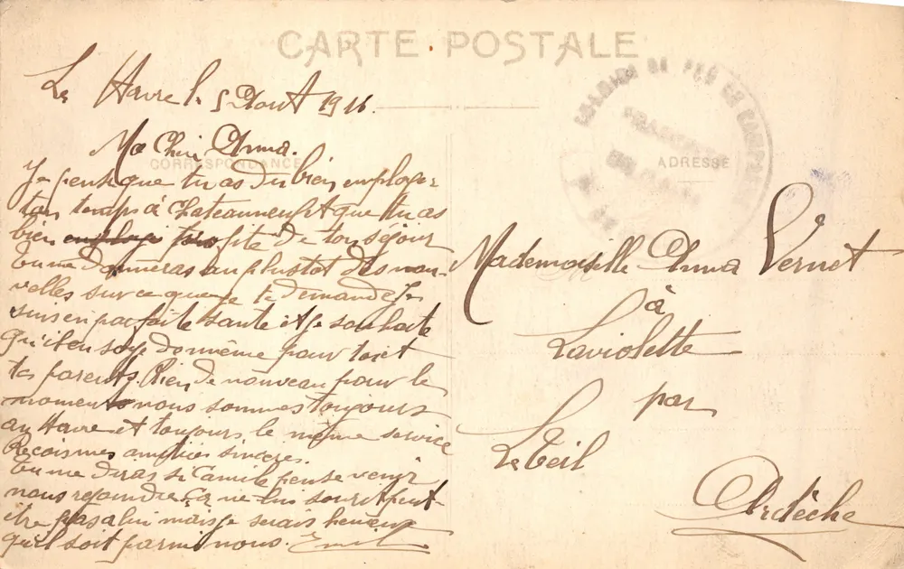 Le Havre — Die Börse und die Brücke Alexandre — C.V. 6, Verlag/Drucker nicht sichtbar - Rückseite
