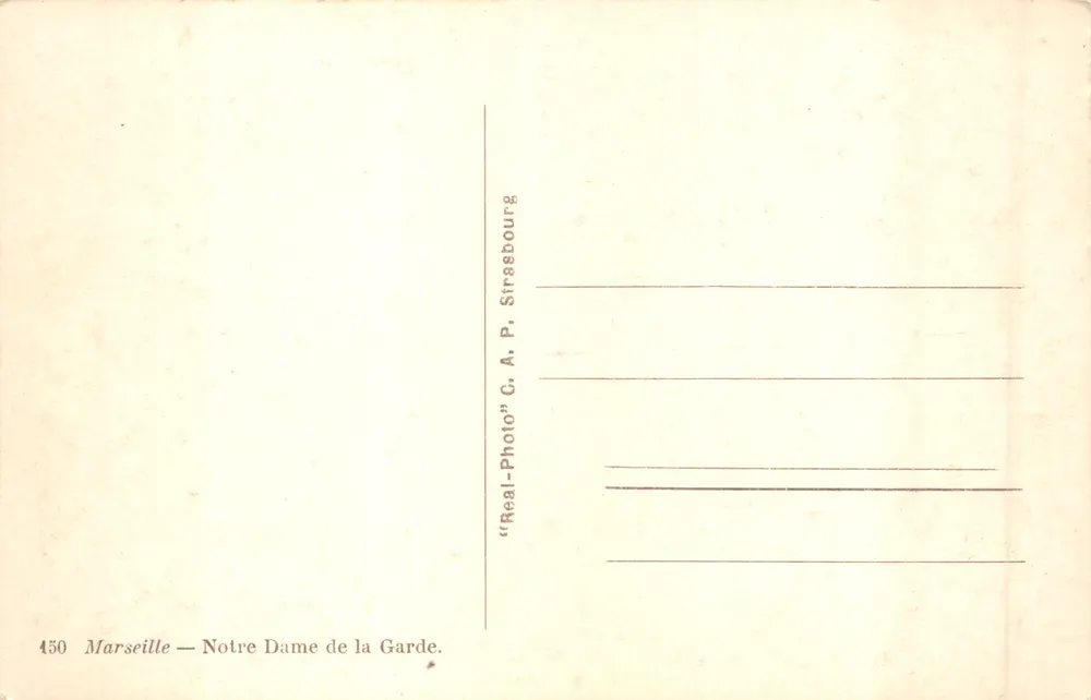 Marseille — Notre Dame de la Garde — Verlag G. A. P. Strasbourg - Rückseite