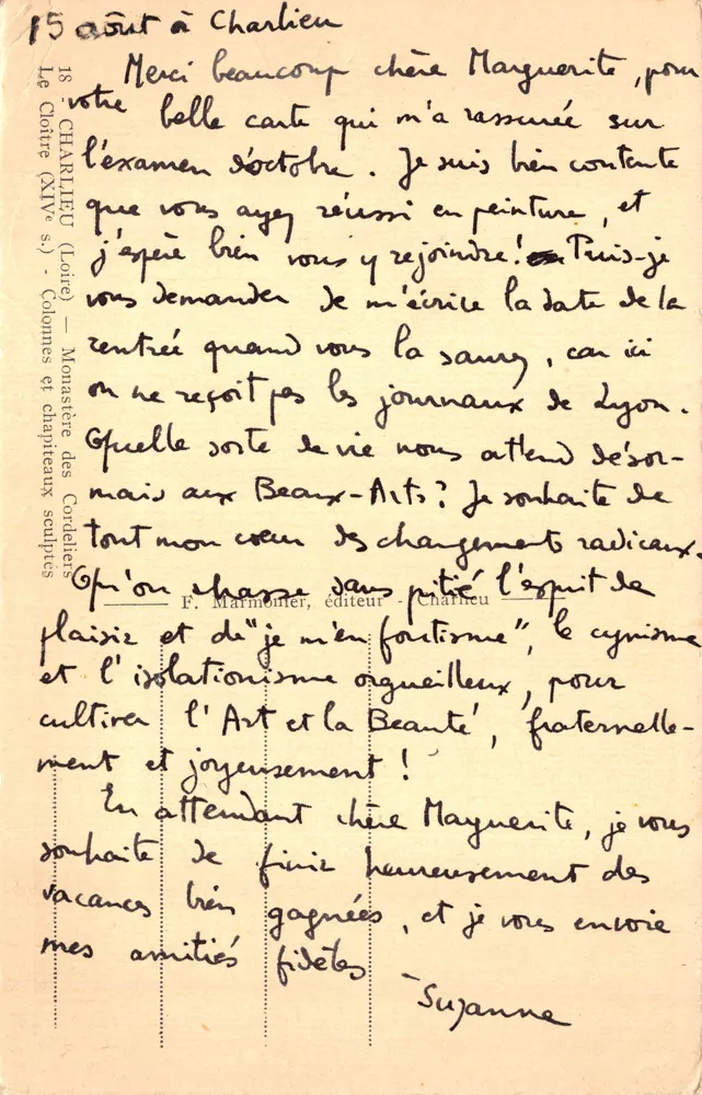 Der Cloister (14. Jahrhundert) — Geschnitzte Säulen und Kapitelle — F. Marmontier, Verlag - Charlieu - Rückseite