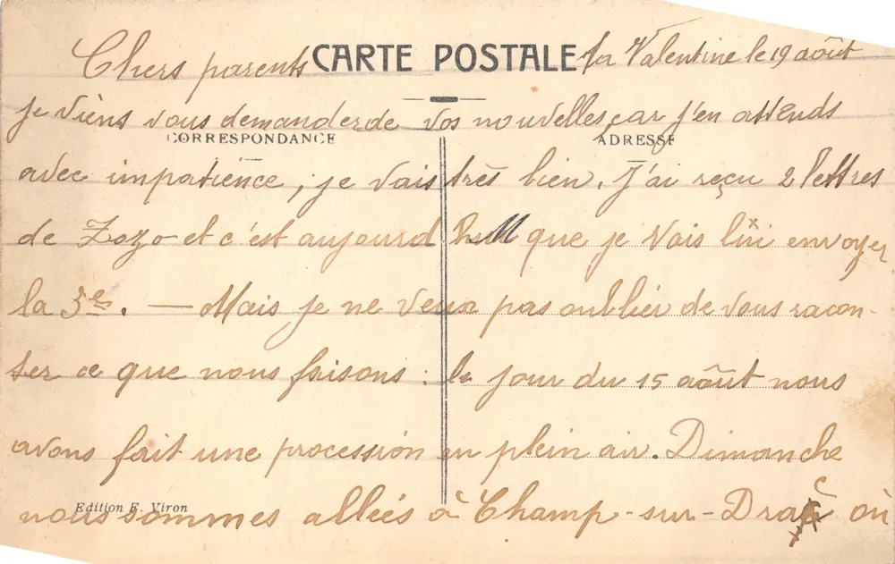 Lourdes — Innenansicht der Schwimmbäder — Edition F. Viron, Nr. 281 - Rückseite