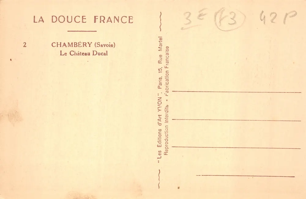 Chambéry — Le Château Ducal — Éditions d'Art YVON - 뒷면