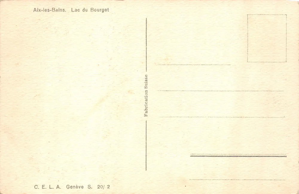 Lac du Bourget — vue du lac avec château et montagnes — C.E.L.A. Genève - Verso