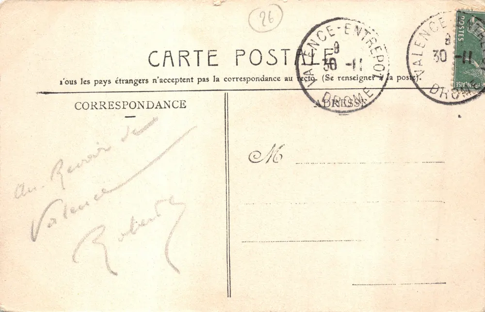 Valence — Ein Eckbereich der Esplanade Championnet — Verlag C.C.L. n°47 - Rückseite