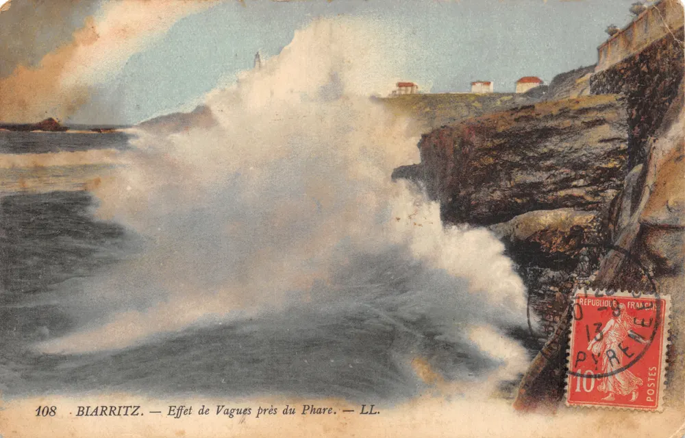 Blarritz — Effet de Vagues près du Phare — LL. — N° 108 - Recto