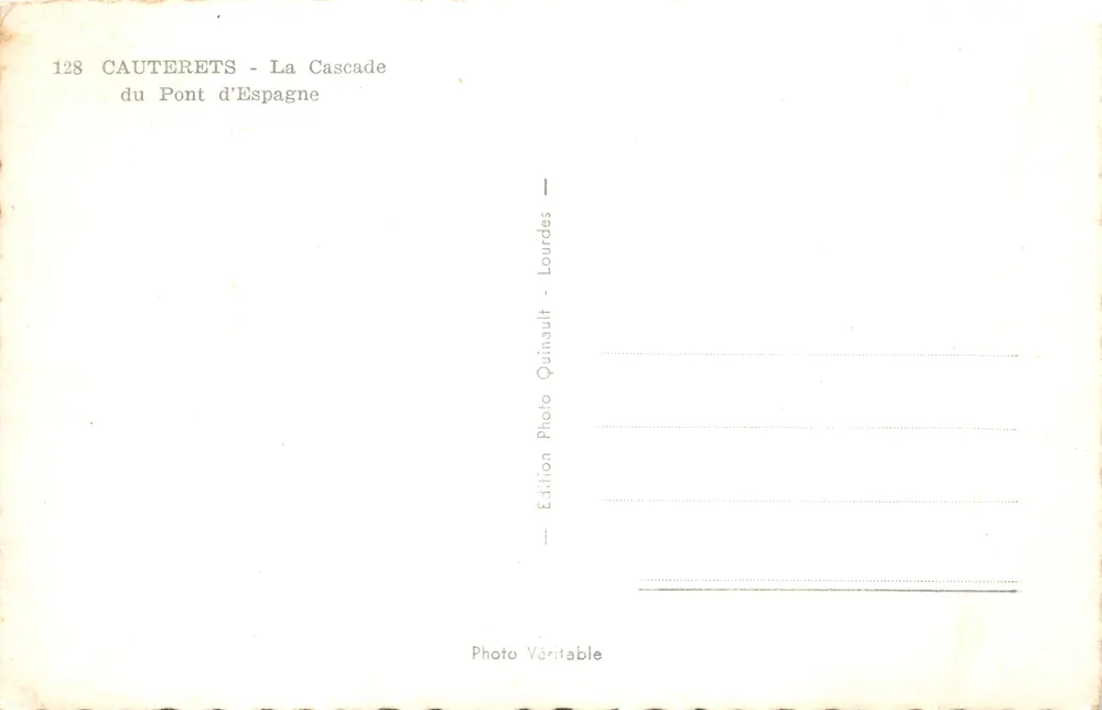Cauterets — Ansicht der Cascade du Pont d'Espagne — Edition Quinault - Lourdes - Rückseite