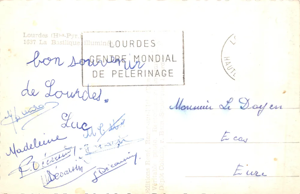 Lourdes (Hauts-Pyrénées) — Ansicht der beleuchteten Basilika — Éditions René Raczek, n° 1637 - Rückseite