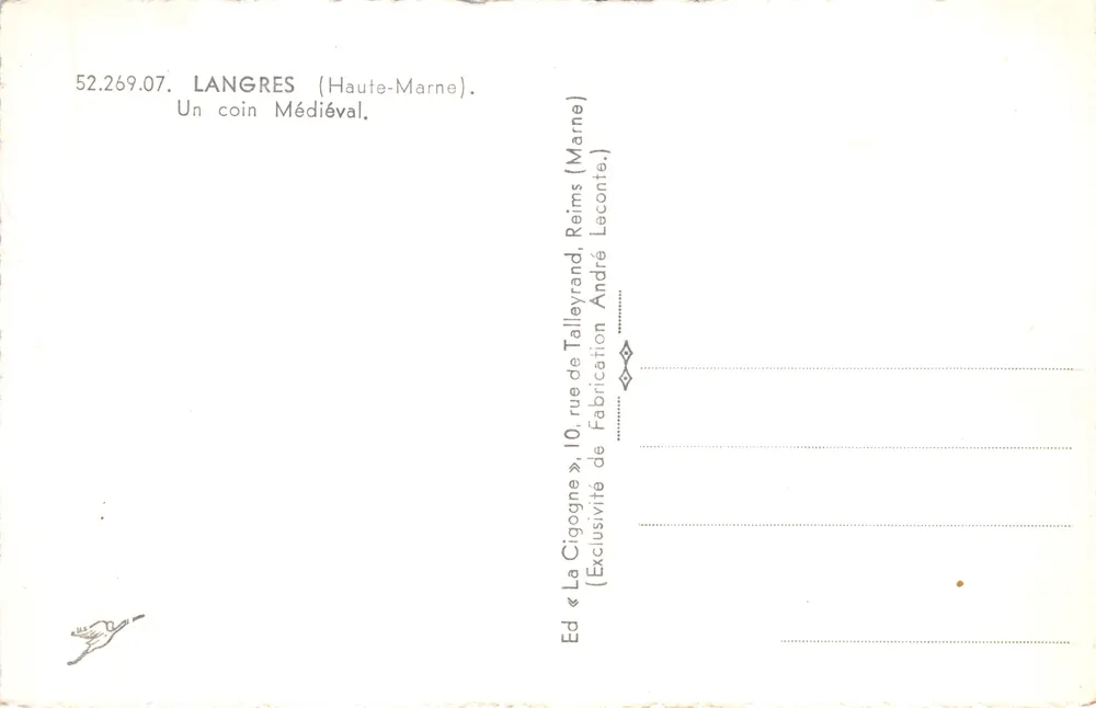 Langres — mittelalterlicher Eckbereich von der Cigogne-Architektur gesehen — Verlag La Cigogne - Rückseite