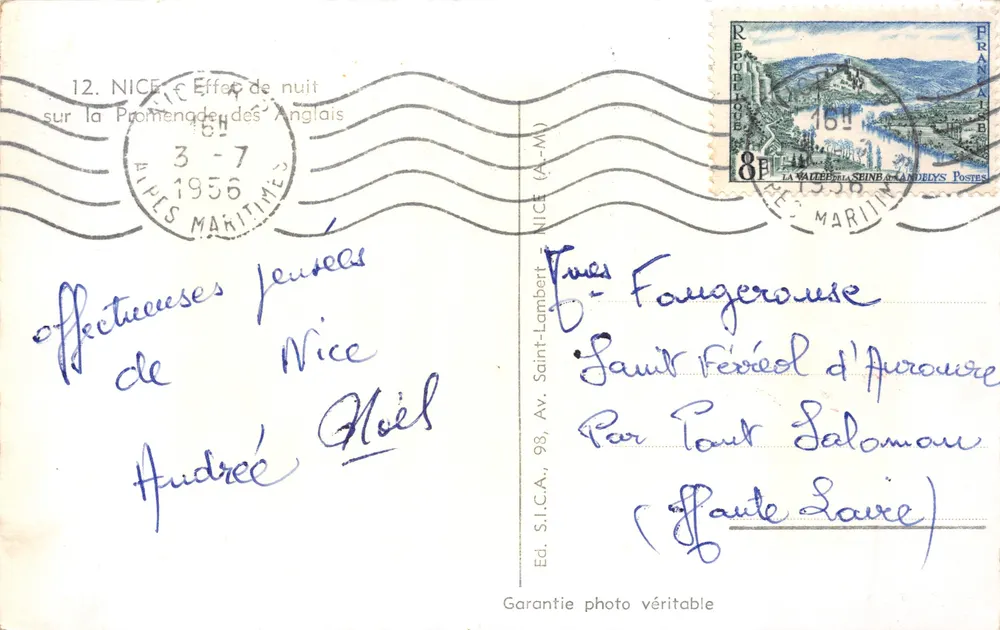 Nachtbild der Promenade des Anglais — NICE — Verlag S.I.C.A. n°12 - Rückseite